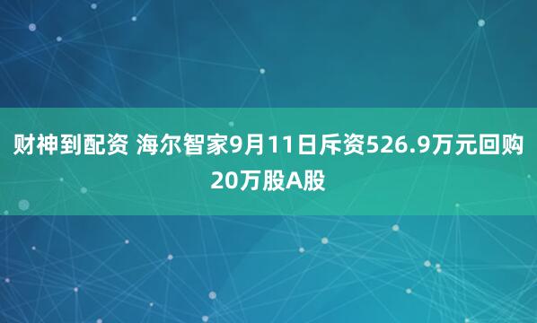 财神到配资 海尔智家9月11日斥资526.9万元回购20万股A股