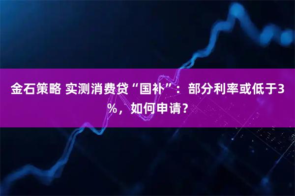 金石策略 实测消费贷“国补”：部分利率或低于3%，如何申请？