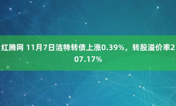 红腾网 11月7日洁特转债上涨0.39%，转股溢价率207.17%